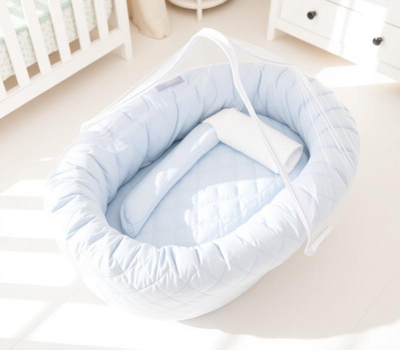 Blue quilted baby carry nest